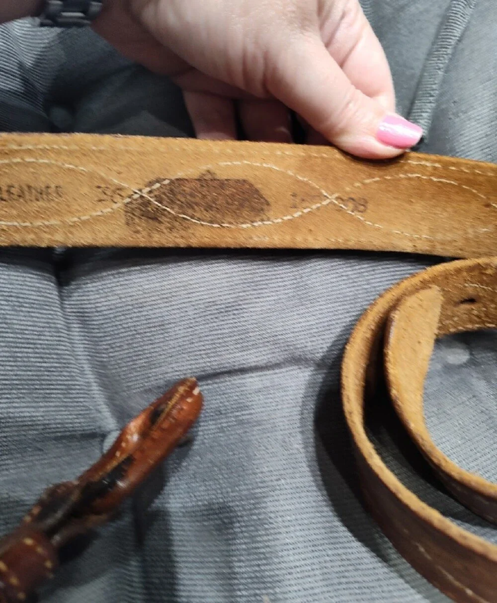 Vintage Brown Saddle Leather Belt Contrasting Stitching Size 36